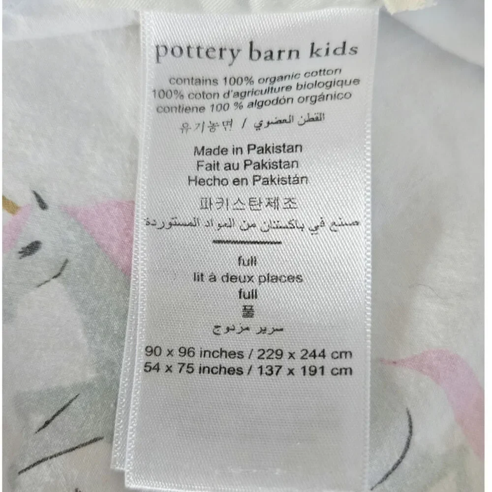 Pottery Barn Kids Organic Cotton Full Flat Sheet | Magical Unicorn Print White